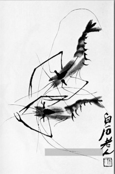  ancien - Qi Baishi crevettes ancienne Chine à l’encre
